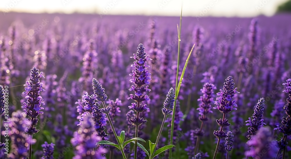 Obraz premium Purple Lavender Flowers Blooming in Sunlit Summer Field
