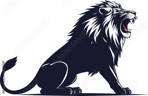 Lion illustration roaring graphic bold black navy white strength courage concept