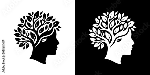 Photos Mental health and psychology icon with human head profile and growing tree