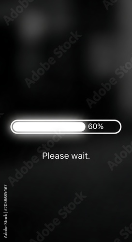 Glowing Digital Loading Bar Showing Sixty Percent Progress on Dark Blurred Screen