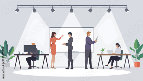 Office workspace illustration teamwork collaboration productivity modern professional environment concept