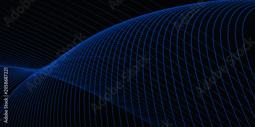 Premium blue and black color gradation with curved lines that intersect each other creates a net effect or three-dimensional texture that gives the impression of depth. For graphic design element wall