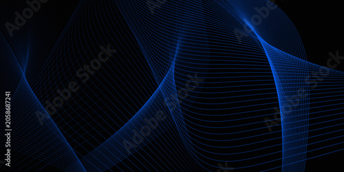 Premium blue and black color gradation with curved lines that intersect each other creates a net effect or three-dimensional texture that gives the impression of depth. For graphic design element wall
