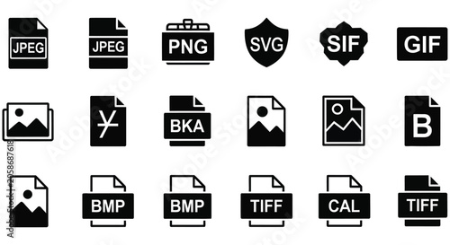 Obraz na plátne File Format Icons Black Silhouette Collection On White Background