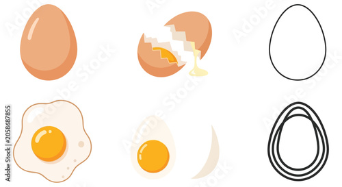 Quadro su tela Eggs In Various Stages Whole Cracked Fried And Outline Vector Illustration
