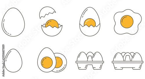 Bild auf Leinwand Egg Illustrations Whole Cracked Fried And Outline Styles
