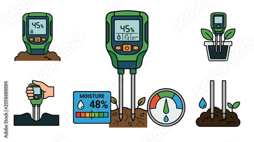 Foto Digital electronic soil moisture and pH meters.