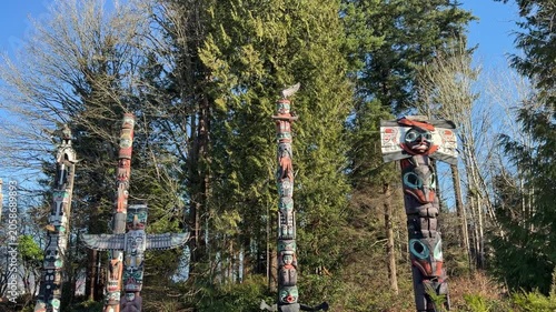 Indigenous totem poles at Brockton Point in Stanley Park Vancouver