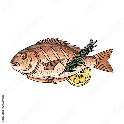 Colorful illustration of a detailed koi fish with lily pads.