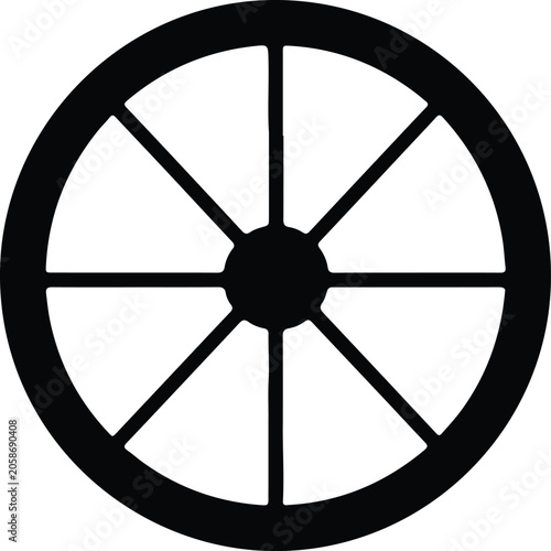 Silhouette vector wagon wheel icon for rustic transportation logo design
