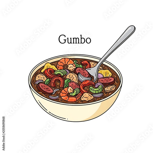 Bowl of traditional Louisiana gumbo with shrimp and sausage.