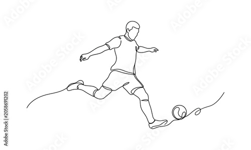 sports one line icon design editable Soccer player kicking ball in motion with athletic pose isolated on transparent background, Vector