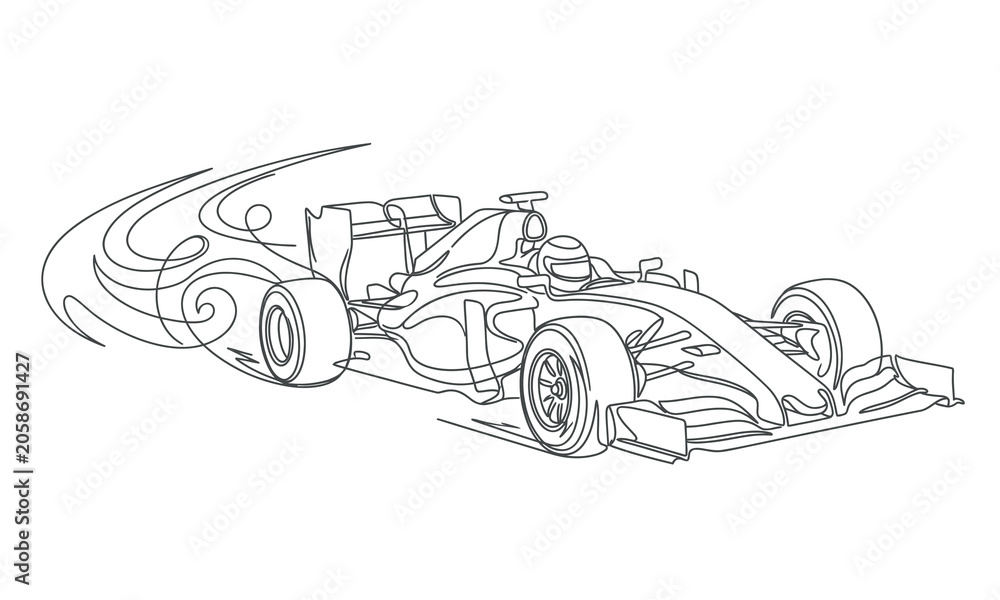 Naklejka premium sports one line icon design editable Sketch style formula 1 race car illustration isolated on transparent background, Vector