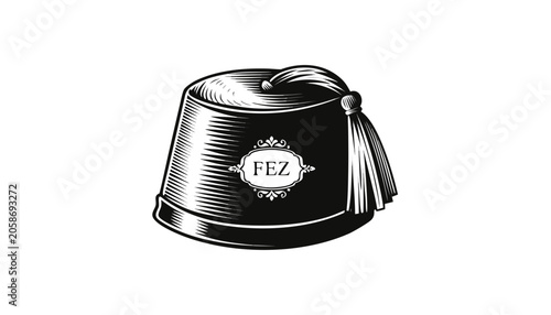Εκτύπωση καμβά Very beautiful black-and-white engraved vector illustration featuring FEZ with d