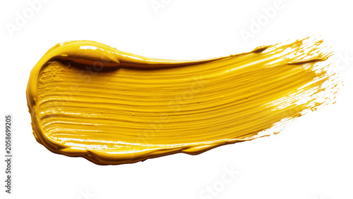 Konstfotografi Thick yellow oil paint brush stroke textured and glossy, isolated on transparent