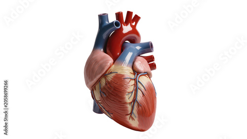Cuadro en lienzo Anatomical human heart model with detailed arteries and veins, isolated on trans
