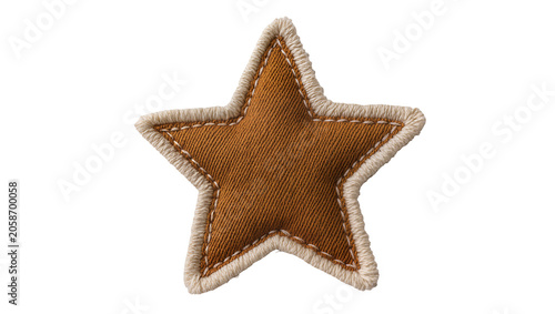Fotografija Brown fabric star patch with cream stitching, isolated on transparent background