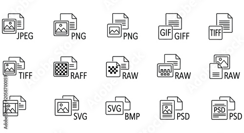 Εκτύπωση καμβά File Format Icons Line Style On White Background