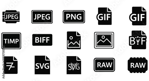 Fotografie File Format Icons Black Silhouette On White Background