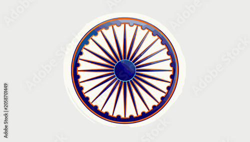 Obraz na płótnie Detailed illustration of the Ashoka Chakra, a blue wheel with 24 spokes, symbolizing dharma and justice, prominently featured on the national flag of India