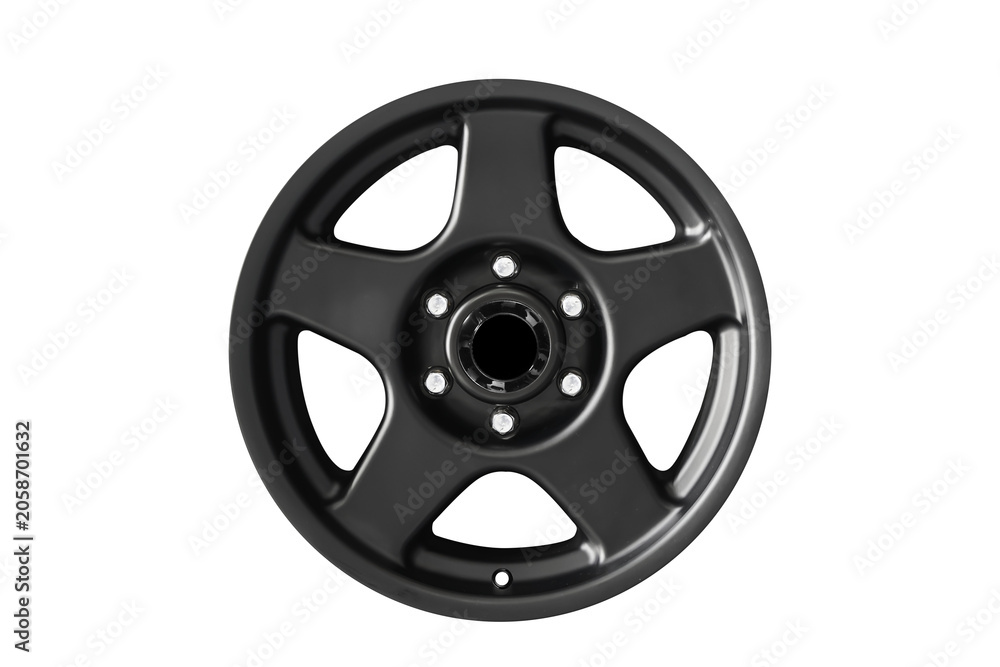 Obraz premium Car wheel , Alloy Wheel side view black color Isolated on transparent Background.