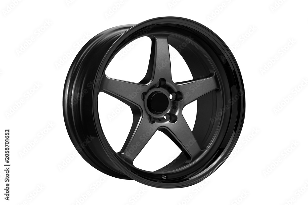 Obraz premium Car wheel , Alloy Wheel side view black color Isolated on transparent Background.