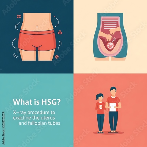Educational Hsg Procedure Infographic Showing Female Pelvis and Couple in Medical Context