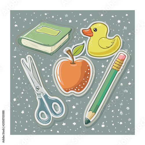 Flat Design School Supplies Illustration