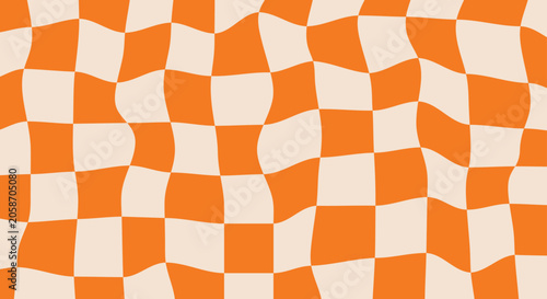 Wavy Checkerboard Pattern Background in Orange and Beige Abstract Geometric Design