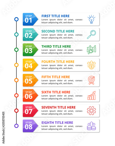 8 Steps Business Timeline Infographic Template with Editable Text