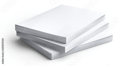 Stack of blank white books or notepads on a white background, ready for design