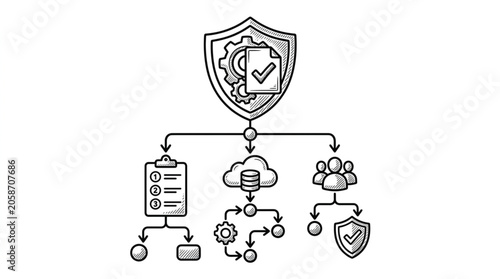 Security System Workflow Diagram with Cloud and People Icons.