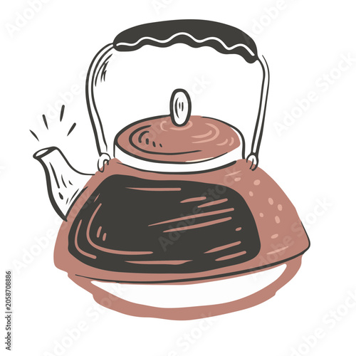 Cozy Teapot Hand Drawn Vector Illustration, Hygge Tea Time Home Decor Clipart