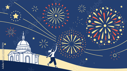 Bild auf Leinwand Bastille Day vector illustration with sparkling fireworks and elegant French holiday celebration atmosphere