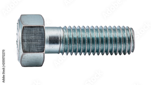 Fotografie Hexagonal metal bolt with threaded shaft, isolated on transparent background