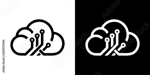 Fotografie A graphic illustration of a cloud computing concept with servers.