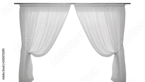 Obraz na plátně Sheer white curtains tied back with thin cords, isolated on transparent backgrou