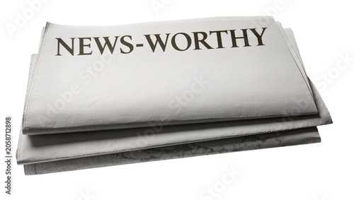 Принти на полотні Stack of newspapers with NEWS-WORTHY headline, isolated on transparent backgroun