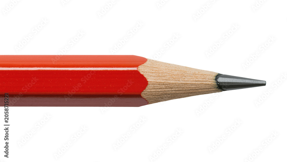 Fototapeta premium Red wooden pencil with sharpened graphite tip