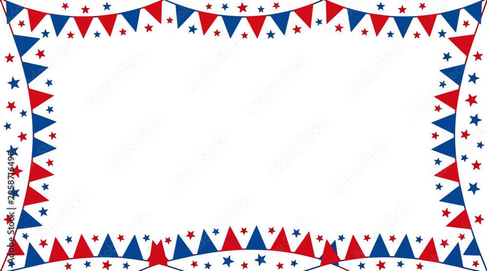 Obraz premium Patriotic bunting border with stars and festive pennants frame isolated on transparent background for holiday party decor.