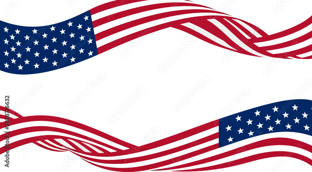 Obraz premium Abstract illustration of flowing American flag ribbons isolated on transparent background for patriotic decoration concept.