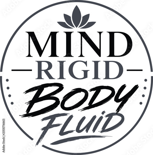 Mind rigid body fluid yoga lotus vector badge isolated on white