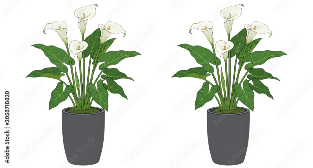 Fototapeta premium Peace Lily Indoor Houseplant Collection in Pots Isolated on White Background
