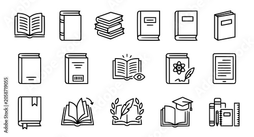 Education and Reading Icons Collection with Books Libraries and Learning Resources