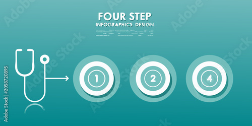 Quadro su tela Stethoscope And Circular Numbered Steps Teal Vector Infographic Design