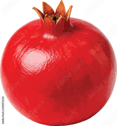 Whole Red Pomegranate with Crown on White Background