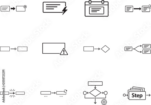 Fotografie Workflow logic UI icon set for automation, routing, process control and execution flow systems