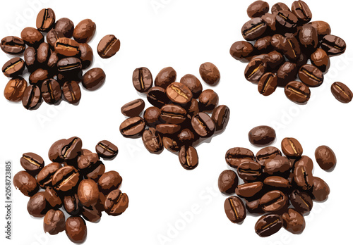Five Piles of Roasted Coffee Beans brown dark