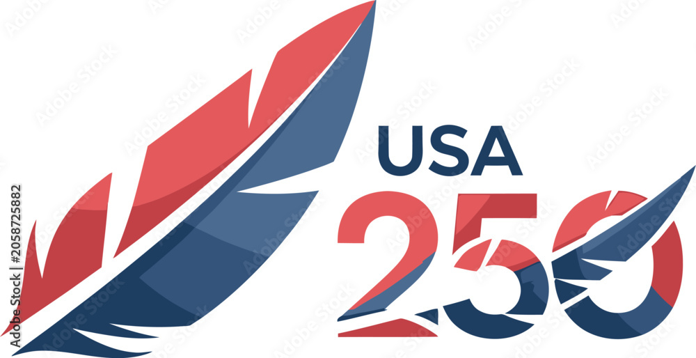 Obraz premium Usa 253 celebration vector badge with red white and blue arrows