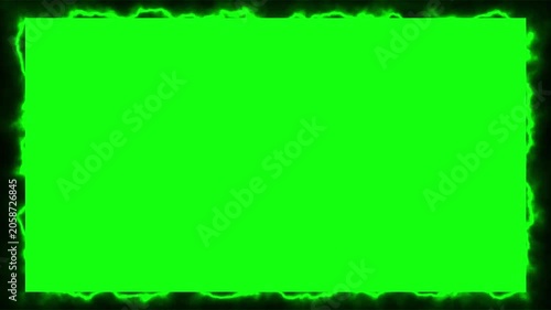 Electric Lightning Border Frame on Green Screen Background — Animated Overlay Video Loop